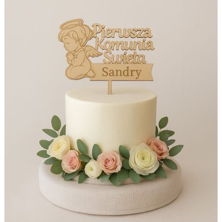 🎂 Topper na tort na Pierwszą Komunię Świętą z aniołkiem 👼