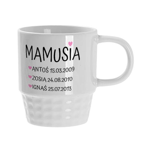 🧡 Kubek personalizowany dla Mamy lub Taty – z imionami i datami dzieci 💙