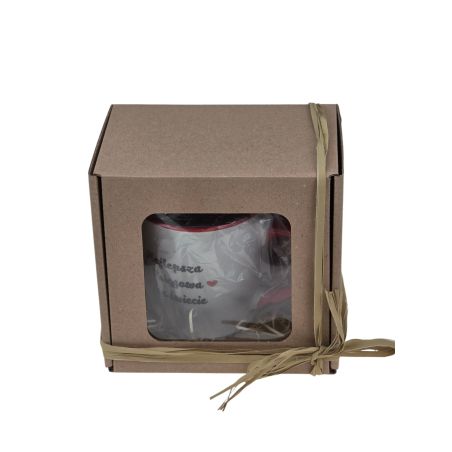 🎁 Ozdobne pudełko prezentowe na kubek – z okienkiem i rafią