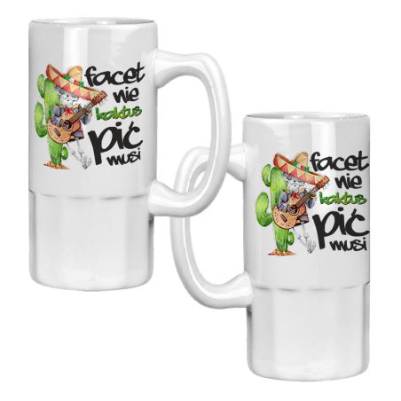 Kufel z nadrukiem "Facet nie kaktus – pić musi!" - dla miłośnika piwa