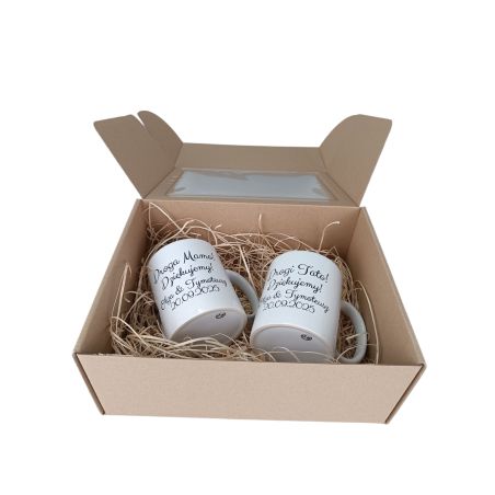 Zestaw kubków 330 ml w pudełku - podziękowanie dla Rodziców od Młodej Pary.