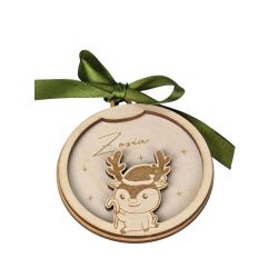 Drewniana bombka personalizowana z reniferem