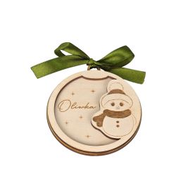 Personalizowana drewniana bombka świąteczna z bałwankiem...