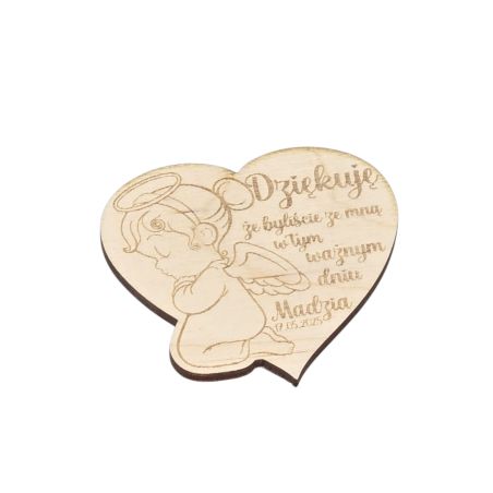 Drewniany magnes podziękowanie – Aniołek z grawerem na Chrzest lub Komunię Świętą 👼💖