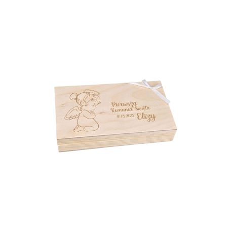Drewniane pudełko na pieniądze z grawerem – Pamiątka Pierwszej Komunii Świętej 💒💝