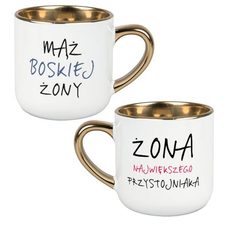 Zestaw Kubków dla Pary 400 ml – Mąż Boskiej Żony & Żona Największego Przystojniaka ✨💛