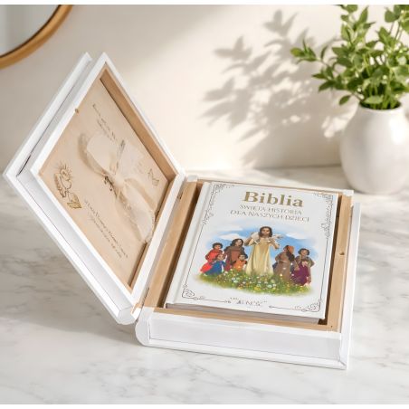 Personalizowane pudełko na Biblię Komunia Święta 🎁 pudełko na pieniądze + Biblia dla dzieci 📖 grawer imię data