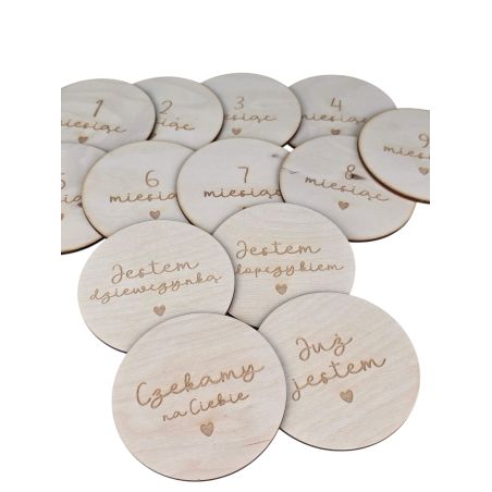 Drewniane tabliczki miesiące dziecka 📸 personalizowane krążki 1–12 miesięcy + imię 🧸 zestaw do zdjęć niemowlaka