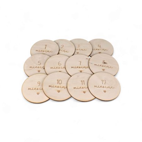 Drewniane tabliczki miesiące dziecka 📸 personalizowane krążki 1–12 miesięcy + imię 🧸 zestaw do zdjęć niemowlaka