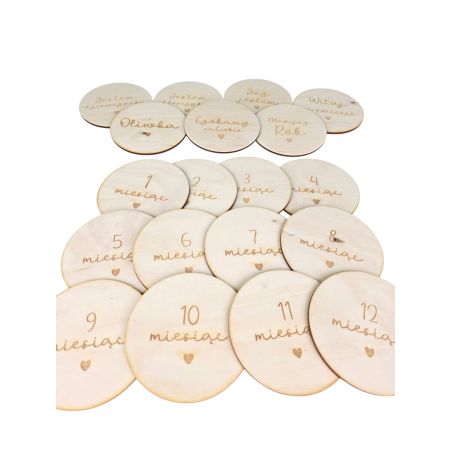Drewniane tabliczki miesiące dziecka 📸 personalizowane krążki 1–12 miesięcy + imię 🧸 zestaw do zdjęć niemowlaka