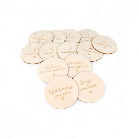 Drewniane tabliczki miesiące dziecka 📸 personalizowane krążki 1–12 miesięcy + imię 🧸 zestaw do zdjęć niemowlaka
