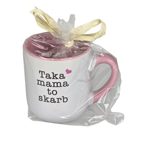 Zestaw prezentowy „Taka mama to skarb” – kubek, fartuszek i drewniane pudełko 💖🎁