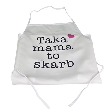 Zestaw prezentowy „Taka mama to skarb” – kubek, fartuszek i drewniane pudełko 💖🎁