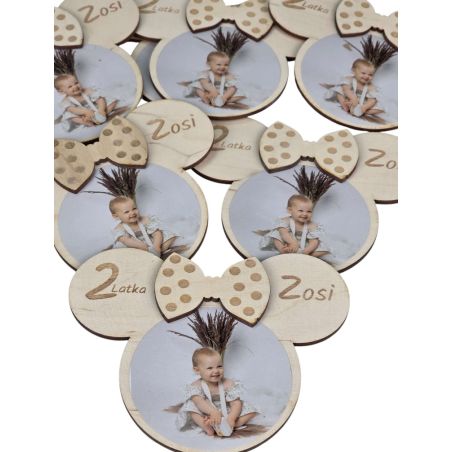 Personalizowany magnes ze zdjęciem – Myszka z kokardką 🩷📸