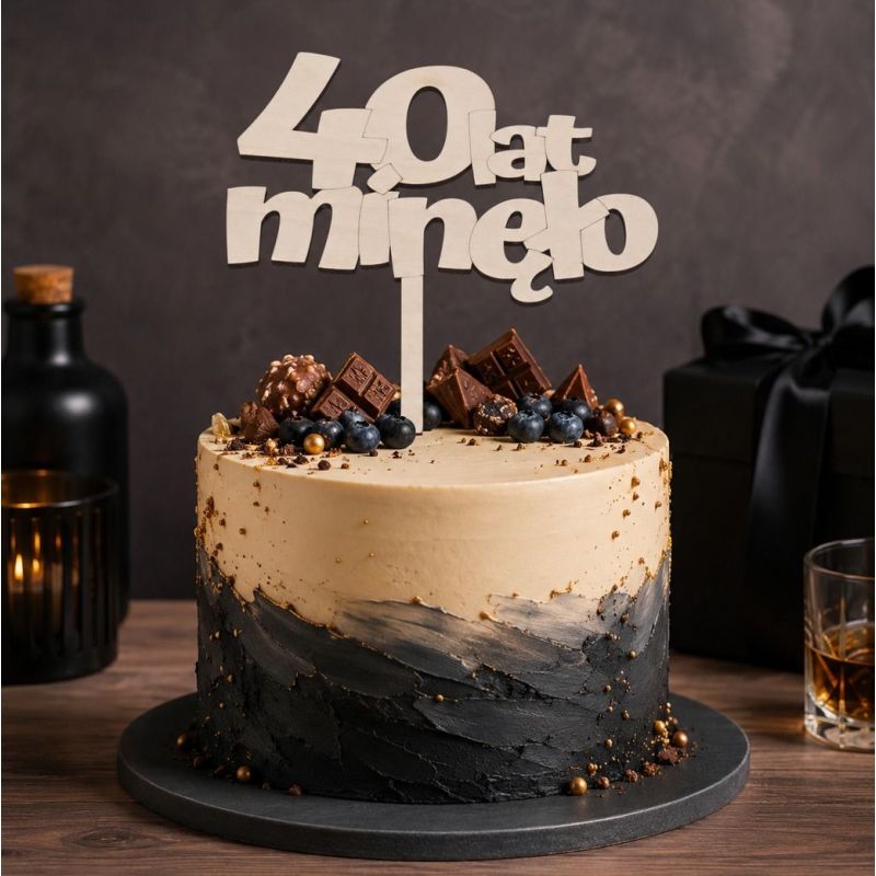 Topper na tort 40 lat minęło – drewniana dekoracja na tort urodzinowy 🎂✨
