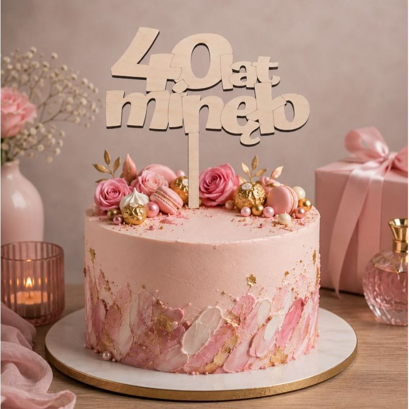 Topper na tort 40 lat minęło – drewniana dekoracja na tort urodzinowy 🎂✨