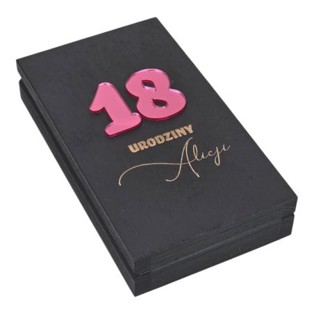 Personalizowane drewniane pudełko na pieniądze – prezent na 18 urodziny 🎁✨