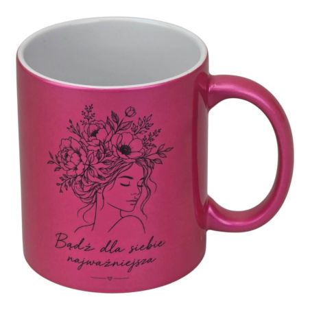 💖 Kubek perłowy różowy 330 ml – „Bądź dla siebie najważniejsza”
