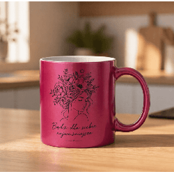 💖 Kubek perłowy różowy 330 ml – „Bądź dla siebie najważniejsza”