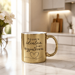 ✨ Kubek złoty perłowy 330 ml – „Nie jestem idealna. Jestem wyjątkowa.”