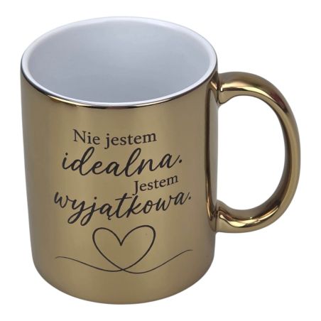 ✨ Kubek złoty perłowy 330 ml – „Nie jestem idealna. Jestem wyjątkowa.”