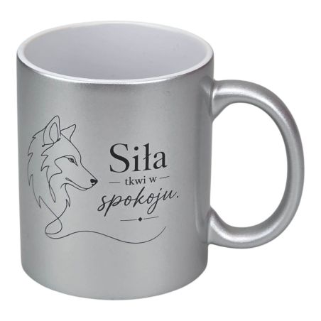 🐺 Kubek srebrny perłowy 330 ml – „Siła tkwi w spokoju.”