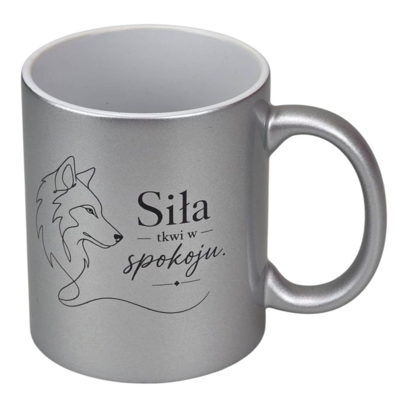 🐺 Kubek srebrny perłowy 330 ml – „Siła tkwi w spokoju.”