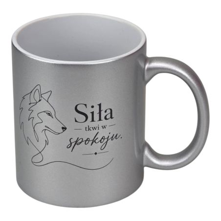 🐺 Kubek srebrny perłowy 330 ml – „Siła tkwi w spokoju.”