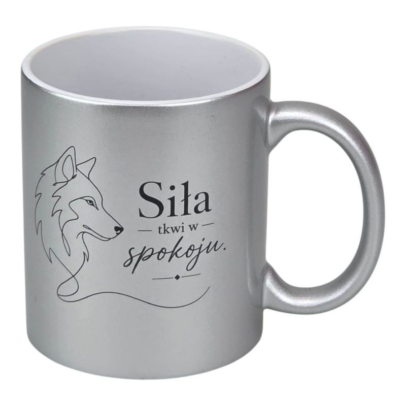 🐺 Kubek srebrny perłowy 330 ml – „Siła tkwi w spokoju.”