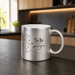 🐺 Kubek srebrny perłowy 330 ml – „Siła tkwi w spokoju.”