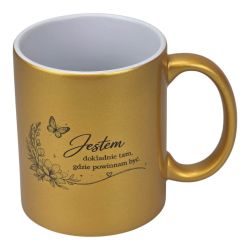 ✨ Kubek złoty perłowy 330 ml – „Jestem dokładnie tam, gdzie powinnam być.” 2