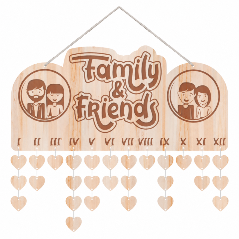 Urodziny mojej rodziny "Family & Friends" (wersja angielska)- kalendarz z grawerem- wzór 2.
