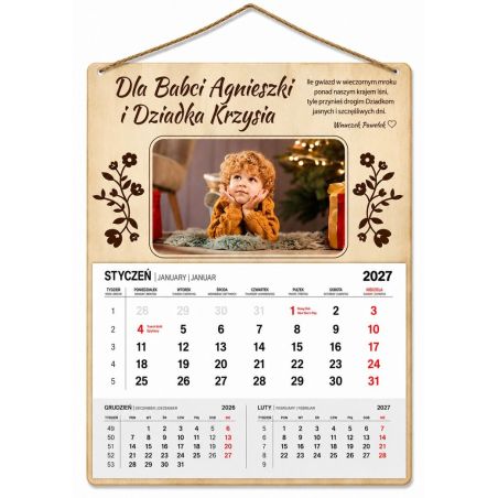 Kalendarz drewniany ze zdjęciem 18 x 13 cm– stworzony specjalnie na Dzień Babci lub Dzień Dziadka. 🎯📦