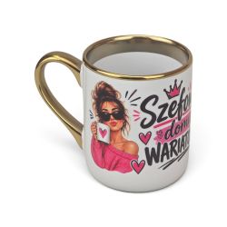 Kubek dla szefowej „Szefowa domu wariatów” 330 ml ze złotym uchem  😄 2