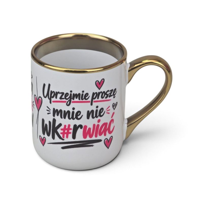 Kubek dla szefowej „Szefowa domu wariatów” 330 ml ze złotym uchem  😄