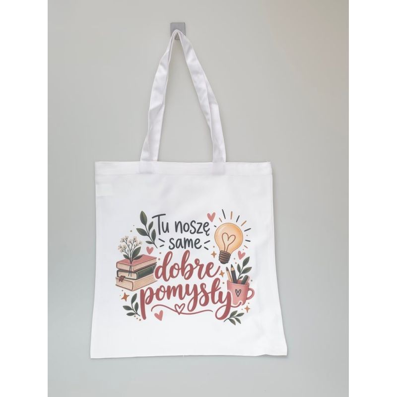 Torba dla nauczyciela z nadrukiem „Tu noszę same dobre pomysły” 36×40 cm – prezent na Dzień Nauczyciela