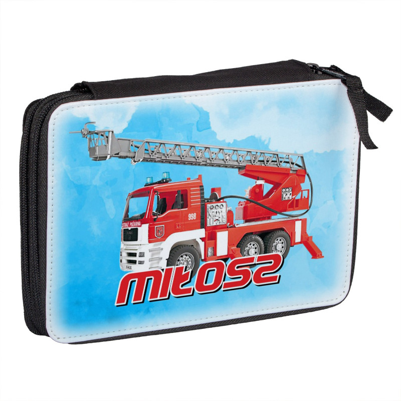 Duży piórnik z grafiką " Wóz strażacki " - dla młodego miłośnika straży pożarnej.