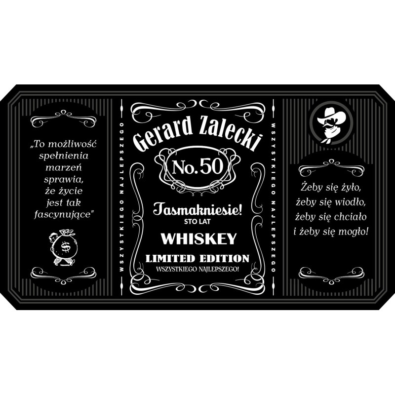 Personalizowana etykieta na alkohol w stylu Jack Daniel's- prezent z okazji urodzin. (Wzór: Wzór 1 - Pojemność butelki: 1 l)