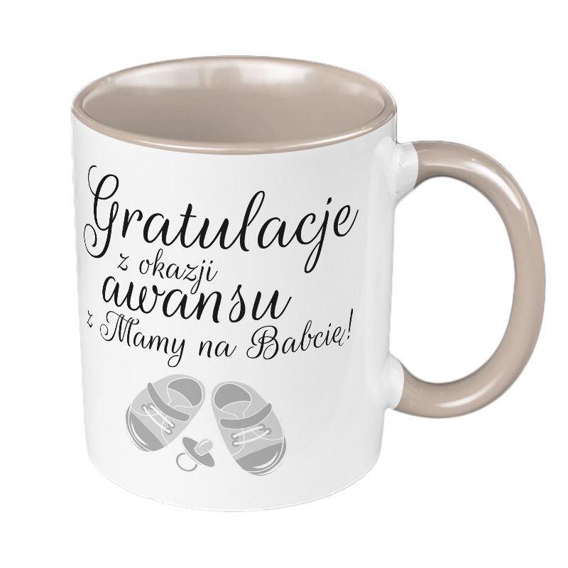 Kubek 330 ml kolorowy dla świeżo upieczonej Babci- Gratulacje z okazji awansu z Mamy na Babcię! (Kolor: Różowy)