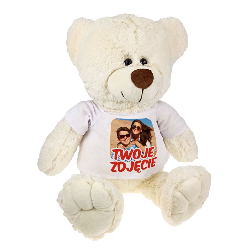 Maskotka Miś duży z Twoim zdjęciem - ok. 55-60cm. (Kolor: Wielbłąd - Grafika: Grafika dwustronna)